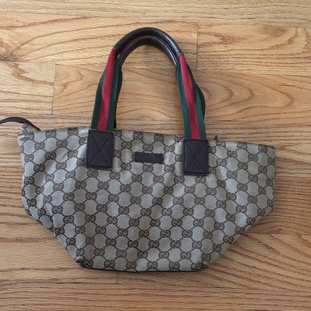 Gucci Beige and Brown Small Shoulder Bag with Green and Red Accents